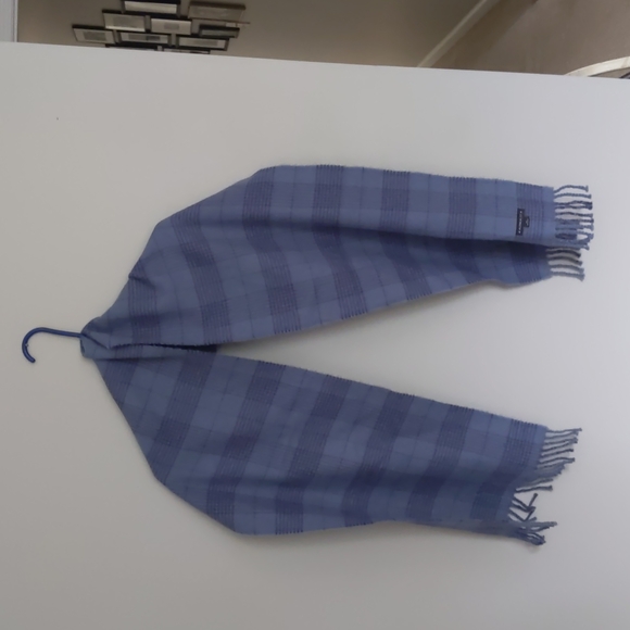 Blue Plaid Alpaca Scarf with fringe - Picture 2 of 4